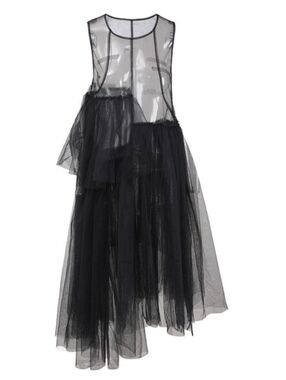 KATE HEWKO Black Layered Tulle Mesh Dress Sheer Overlay Avant Garde Asymmetrical